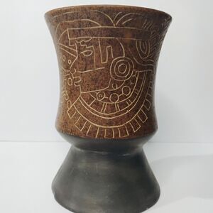 Vtg Mexico Vase Folk Art Pottery Ceramic Terracota Stoneware Etched Hand-crafted
